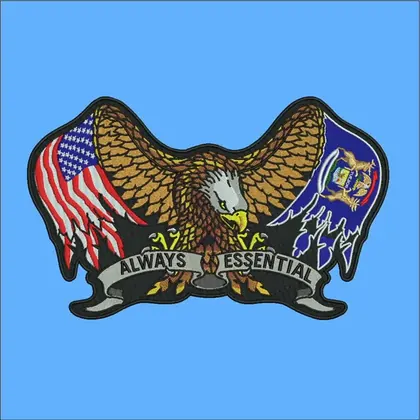 Eagle with American and Michigan flags embroidery design