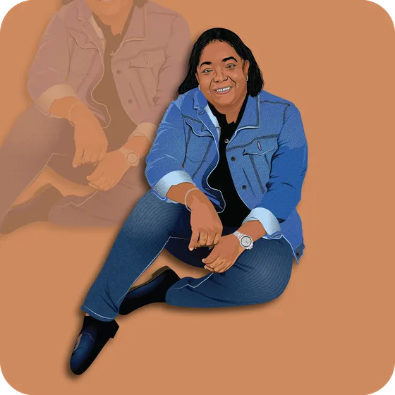 Seated portrait redrawn as detailed vector art